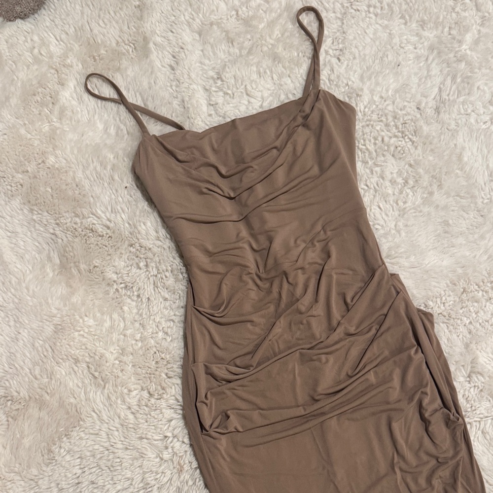House of CB Taupe Maxi Dress milena almond small mermaid - Picture 8 of 9